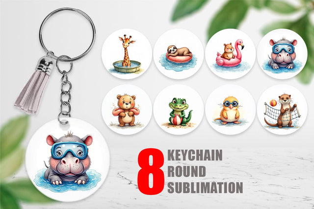 Keychain Awkward Pool Animals Sublimation artnoy 