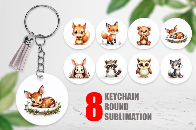 Keychain Baby Forest Animals Winter Watercolor Sublimation artnoy 