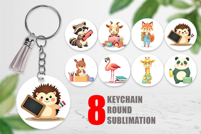 Keychain Back to School Animals Sublimation artnoy 