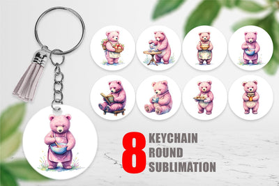 Keychain Baking Mama Bear Watercolor Sublimation artnoy 