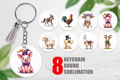 Keychain Barnyard Bash Farm Animals Mardi Gras Sublimation artnoy 