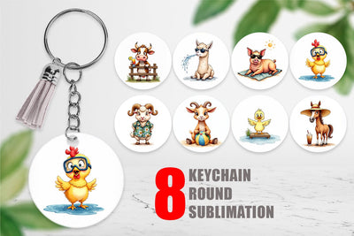 Keychain Barnyard Burnout Sarcastic Summer Watercolors Sublimation artnoy 