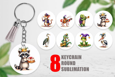 Keychain Bayou Jazz Mardi Gras Animals Watercolor Sublimation artnoy 