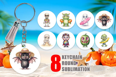 Keychain Beach Boo Bash Summerween Watercolor Sublimation artnoy 