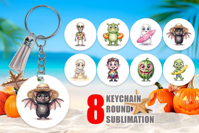 Keychain Beach Boo Bash Summerween Watercolor Sublimation artnoy 
