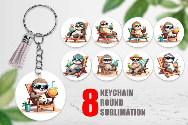 Keychain Beach Bum Sloth Sublimation artnoy 