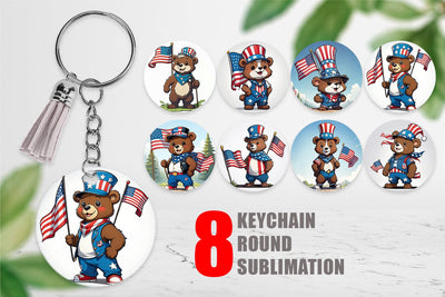Keychain Bear 4th of July Sublimation artnoy 
