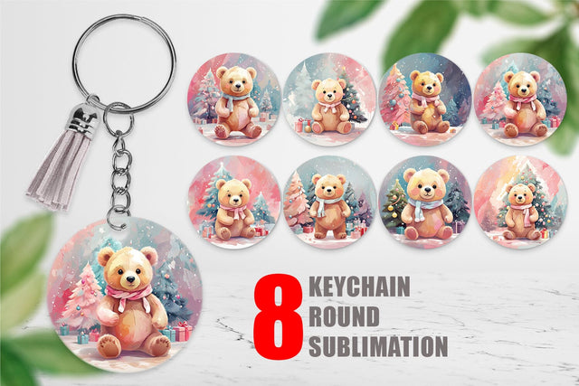 Keychain Bear Christmas Painting Sublimation artnoy 