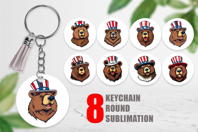 Keychain Bear Patriotic Sublimation artnoy 