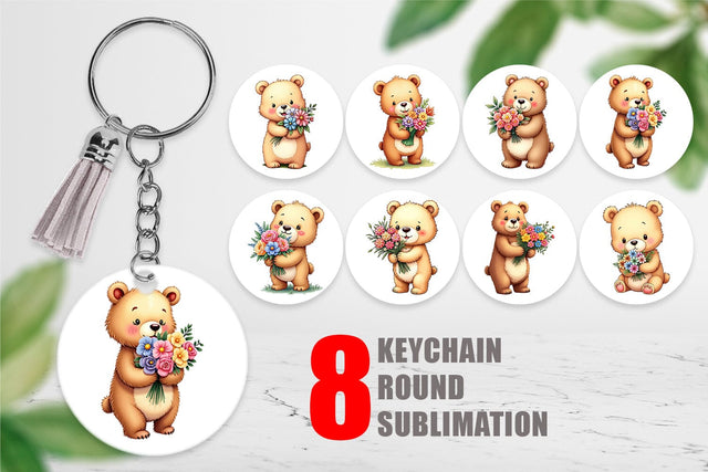 Keychain Bear Spring Bouquet Sublimation artnoy 