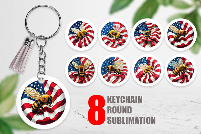Keychain Bee 4th of July Sublimation artnoy 