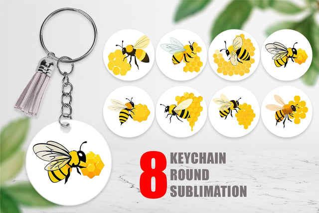 Keychain Bee and Honeycomb Sublimation artnoy 