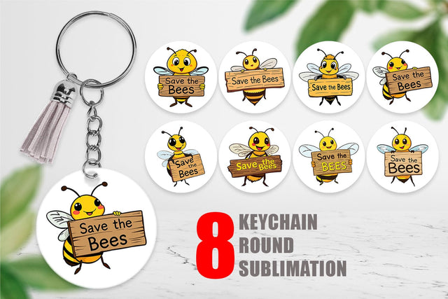 Keychain Bee Holding Sign Sublimation artnoy 