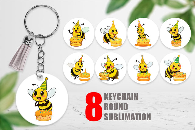 Keychain Bee with Birthday Cake Sublimation artnoy 