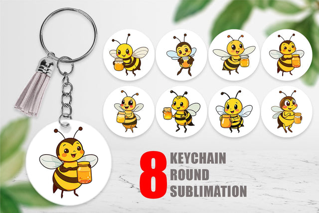Keychain Bee with Honey Jar Sublimation artnoy 