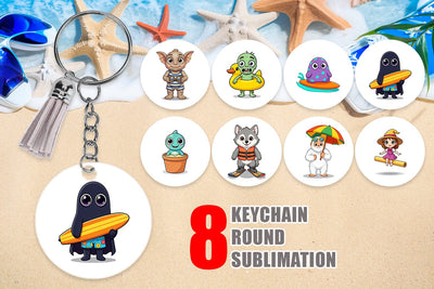 Keychain Big Eye Summer Monster Surfing Sublimation artnoy 