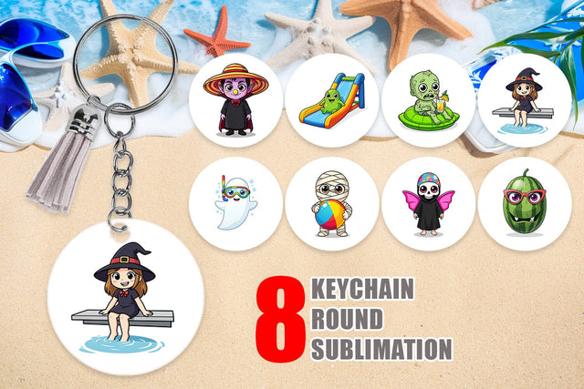 Keychain Big Eye Summerween Pool Party Sublimation artnoy 