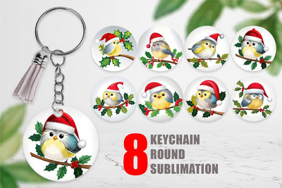Keychain Bird on Holly Branch Sublimation artnoy 