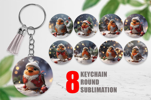 Keychain Bird Robin Christmas Sublimation artnoy 