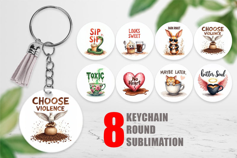 Keychain Bitter Coffee Goth Sarcastic Quotes Sublimation artnoy 