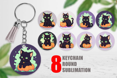 Keychain Black Cat and Pumpkin Sublimation artnoy 