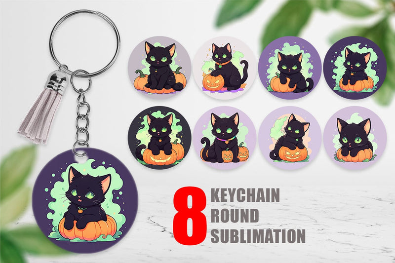 Keychain Black Cat and Pumpkin Sublimation artnoy 