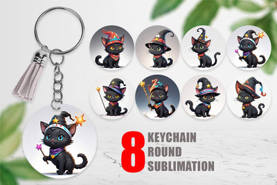 Keychain Black Cat Halloween Sublimation artnoy 
