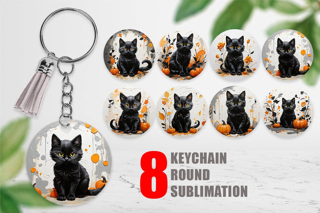 Keychain Black Cat Painting Sublimation artnoy 