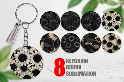 Keychain Black Flowers Sublimation artnoy 
