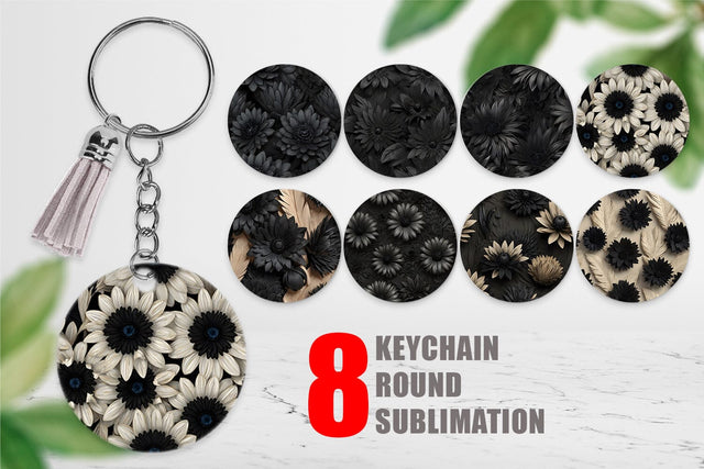 Keychain Black Flowers Sublimation artnoy 