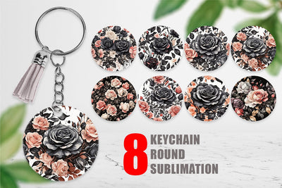 Keychain Black Rose Pattern Sublimation artnoy 