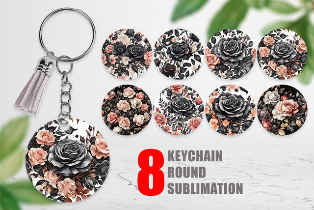Keychain Black Rose Pattern Sublimation artnoy 