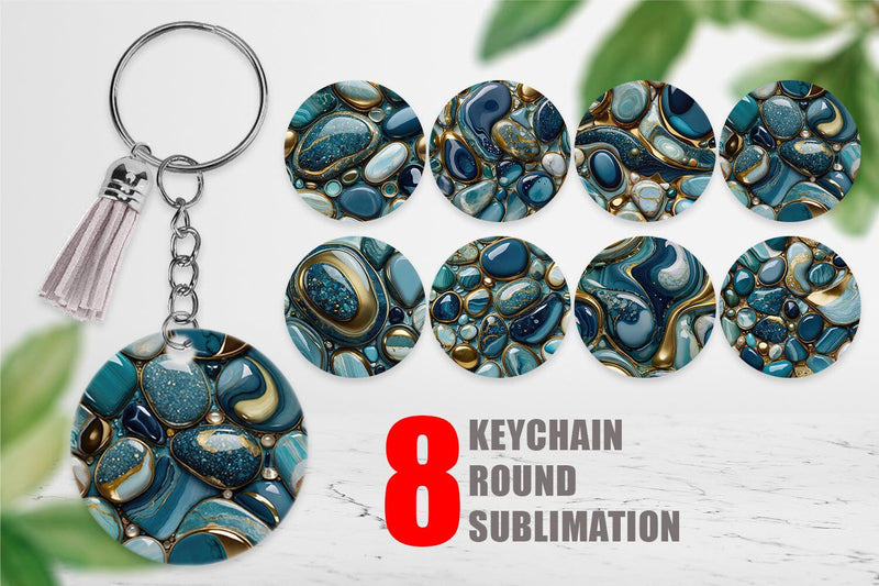 Keychain Blue and Gold Pebbles Sublimation artnoy 