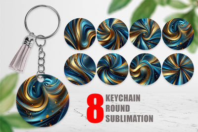 Keychain Blue and Gold Swirl Sublimation artnoy 