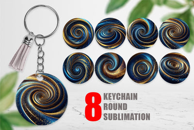 Keychain Blue and Gold Vortex Sublimation artnoy 