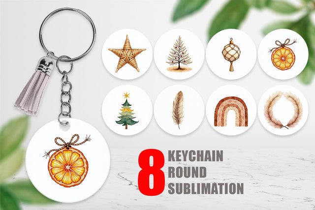 Keychain Boho Chic Watercolor Christmas & Ornaments Sublimation artnoy 