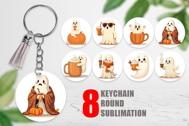 Keychain Boho Pumpkin Ghosts Sublimation artnoy 