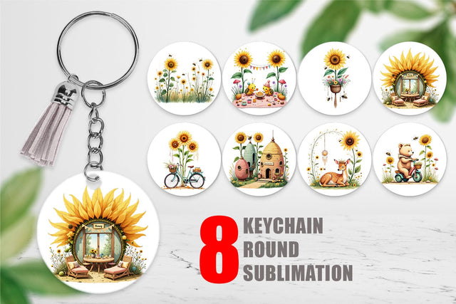 Keychain Boho Sunflowers Sublimation artnoy 