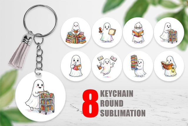 Keychain Bookish Librarian Ghost Art Sublimation artnoy 