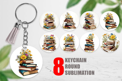 Keychain Books and Flowers Sublimation artnoy 