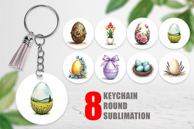 Keychain Botanical Floral Easter Eggs Watercolor Sublimation artnoy 