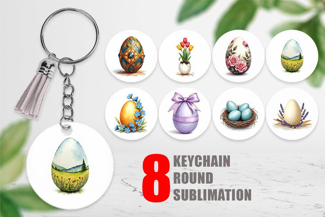 Keychain Botanical Floral Easter Eggs Watercolor Sublimation artnoy 
