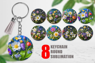 Keychain Botanical Spring Flowers Sublimation artnoy 