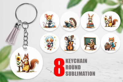 Keychain Brainy Buddies Scholarly Animals Watercolor Sublimation artnoy 