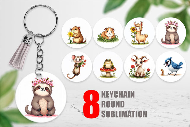 Keychain Bug-Eyed Spring Bloomers Watercolor Sublimation artnoy 