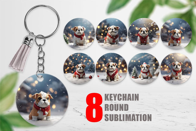 Keychain Bulldog Christmas Sublimation artnoy 
