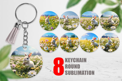 Keychain Bunny and Daisies Sublimation artnoy 