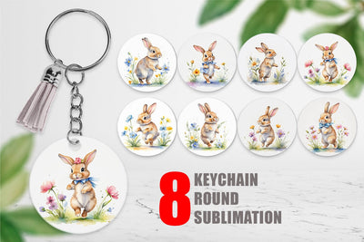 Keychain Bunny in Summer Watercolor Sublimation artnoy 