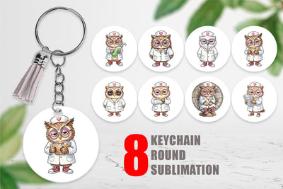 Keychain Burnout Owl Nurse Lifestyle Sublimation artnoy 