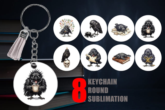Keychain Burnout Raven Dark Academia Watercolor Sublimation artnoy 
